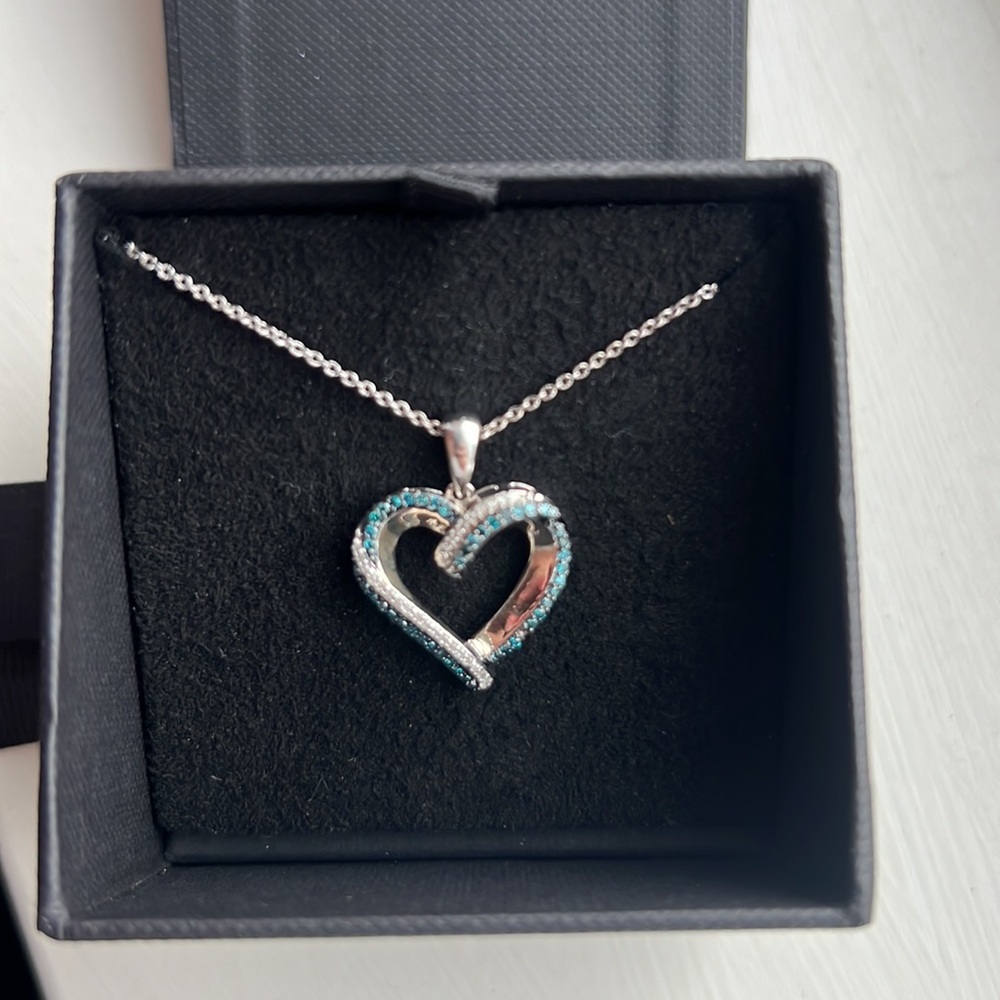 1/4 ct.Blue & White Diamond Heart Pendant in Sterling Silver